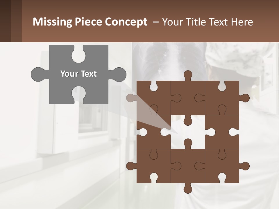 A Woman In A White Lab Coat Is Looking At A X - Ray PowerPoint Template