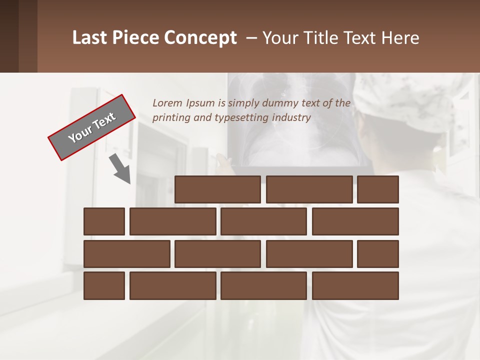 A Woman In A White Lab Coat Is Looking At A X - Ray PowerPoint Template