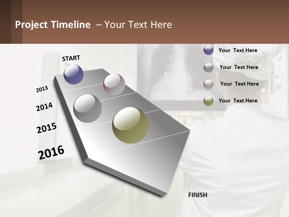 A Woman In A White Lab Coat Is Looking At A X - Ray PowerPoint Template