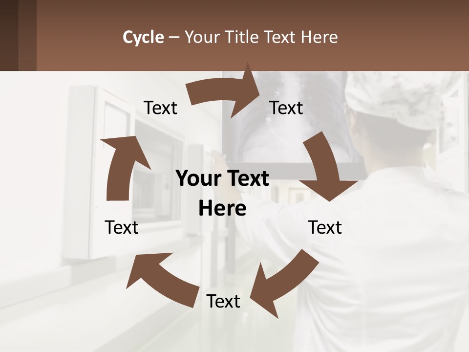 A Woman In A White Lab Coat Is Looking At A X - Ray PowerPoint Template