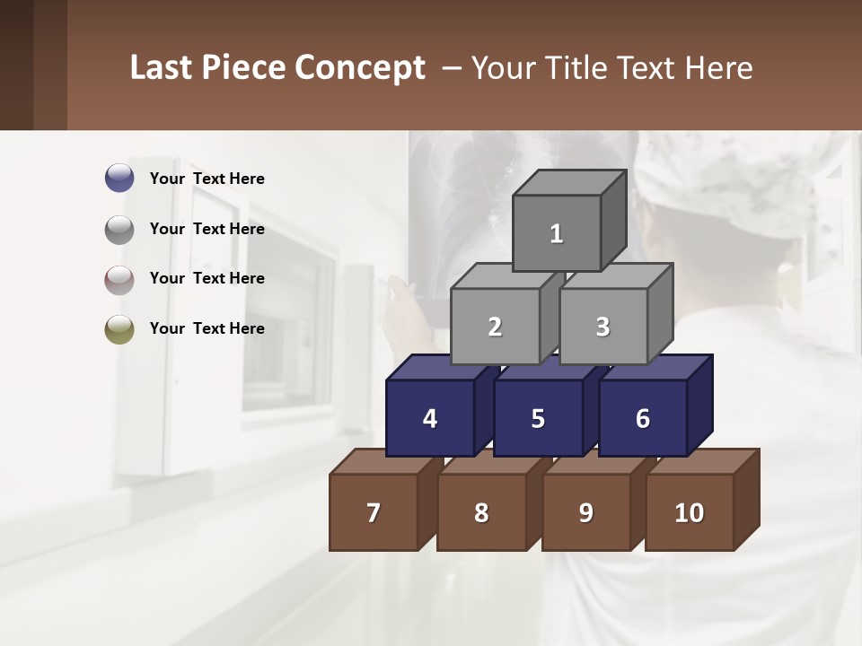 A Woman In A White Lab Coat Is Looking At A X - Ray PowerPoint Template