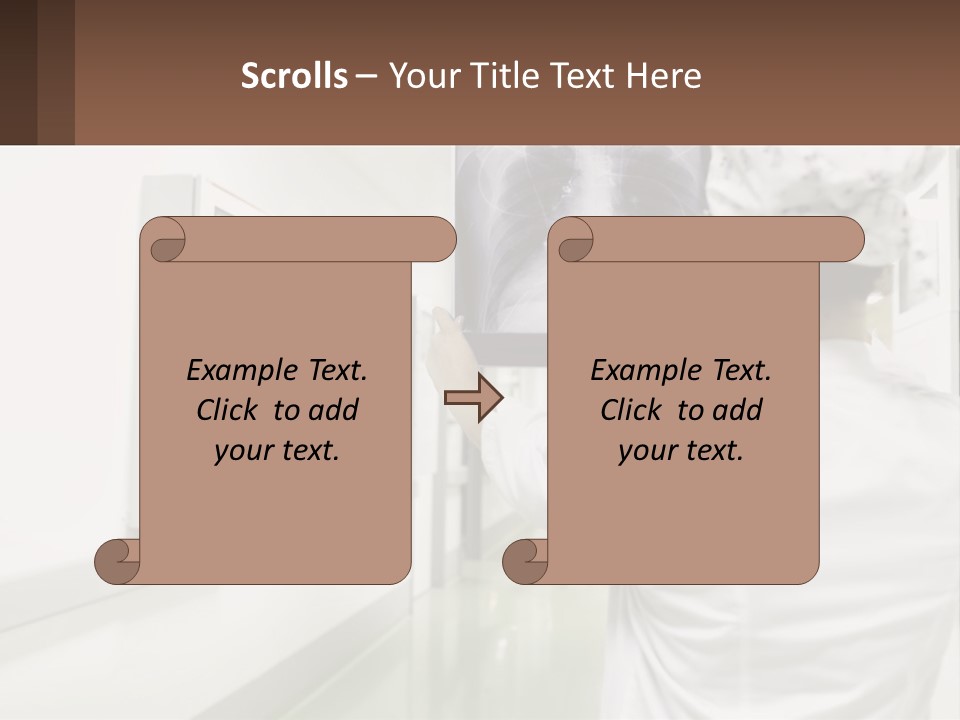 A Woman In A White Lab Coat Is Looking At A X - Ray PowerPoint Template