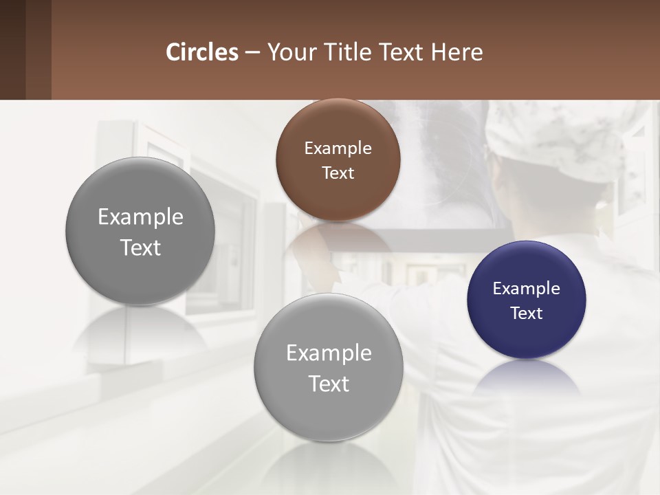 A Woman In A White Lab Coat Is Looking At A X - Ray PowerPoint Template