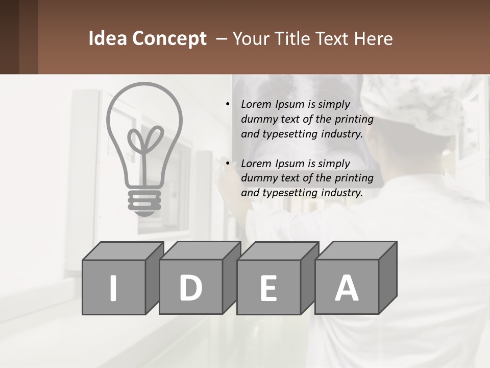 A Woman In A White Lab Coat Is Looking At A X - Ray PowerPoint Template