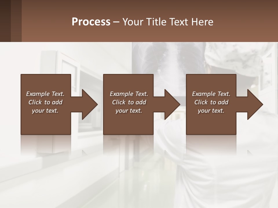 A Woman In A White Lab Coat Is Looking At A X - Ray PowerPoint Template