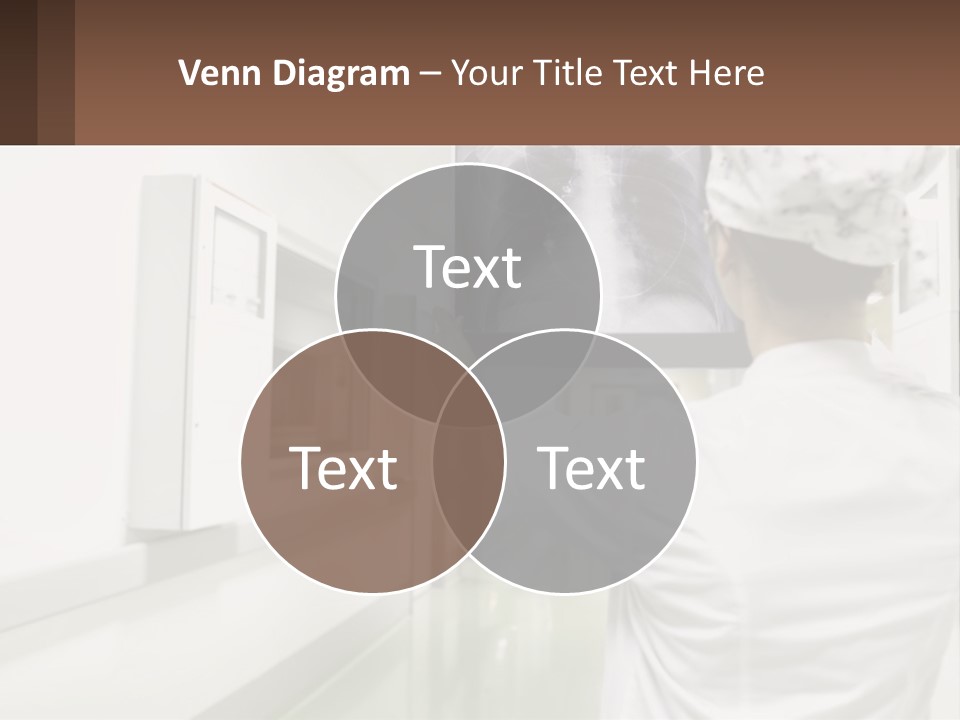 A Woman In A White Lab Coat Is Looking At A X - Ray PowerPoint Template