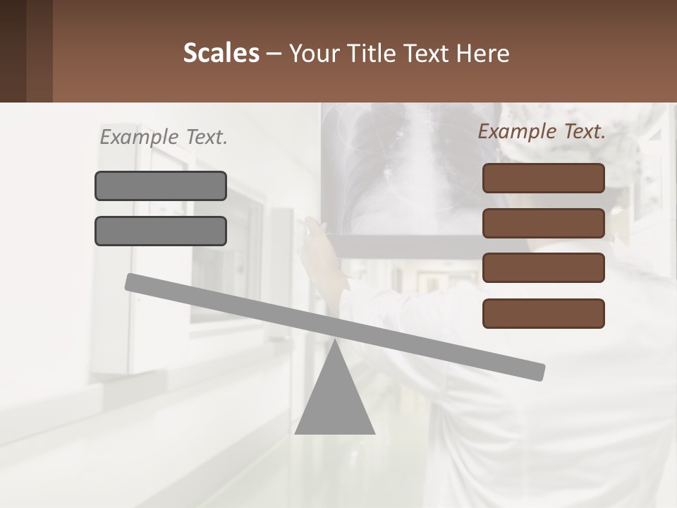 A Woman In A White Lab Coat Is Looking At A X - Ray PowerPoint Template
