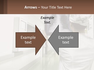 A Woman In A White Lab Coat Is Looking At A X - Ray PowerPoint Template