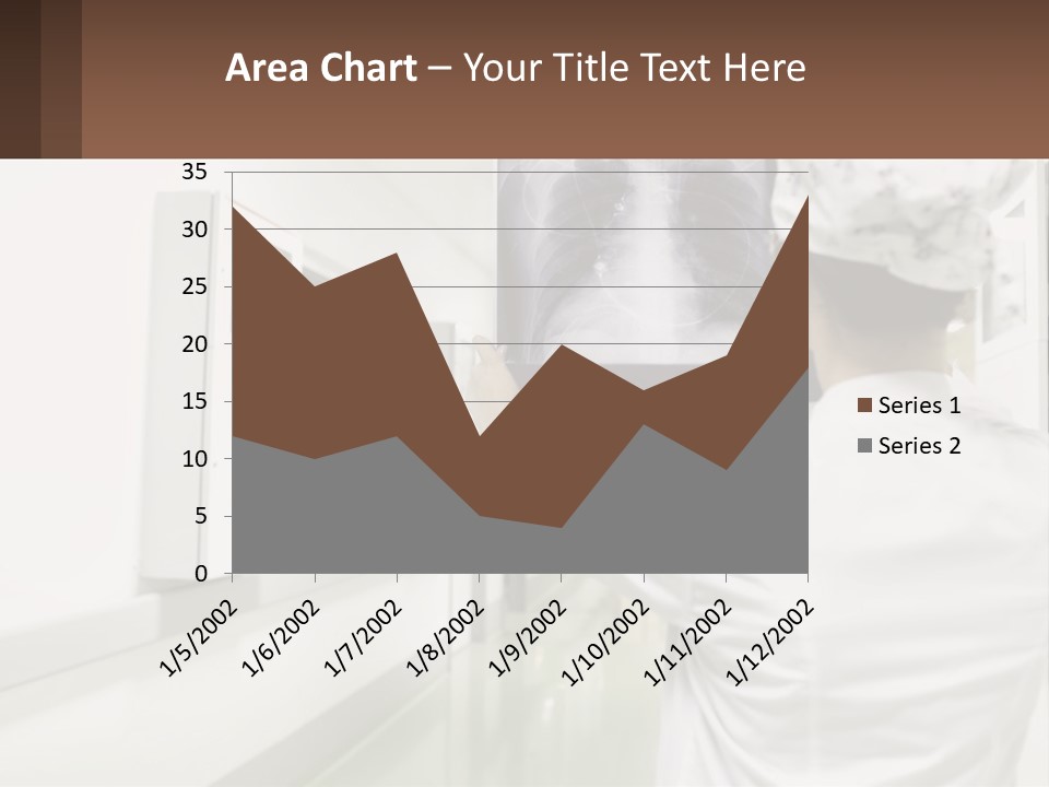 A Woman In A White Lab Coat Is Looking At A X - Ray PowerPoint Template