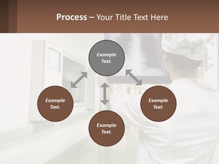 A Woman In A White Lab Coat Is Looking At A X - Ray PowerPoint Template