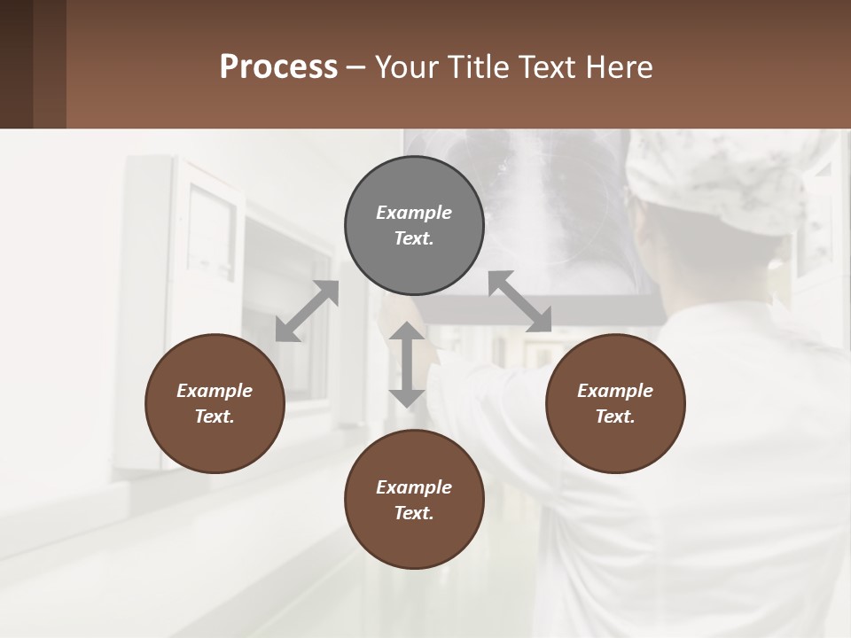A Woman In A White Lab Coat Is Looking At A X - Ray PowerPoint Template
