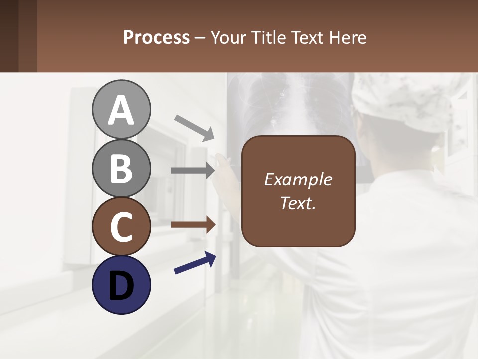 A Woman In A White Lab Coat Is Looking At A X - Ray PowerPoint Template