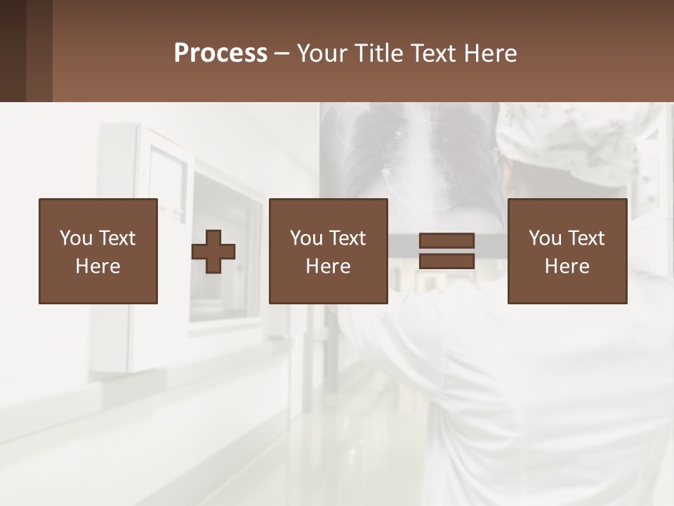 A Woman In A White Lab Coat Is Looking At A X - Ray PowerPoint Template
