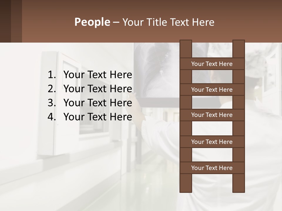 A Woman In A White Lab Coat Is Looking At A X - Ray PowerPoint Template