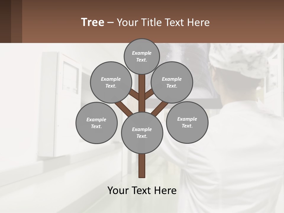A Woman In A White Lab Coat Is Looking At A X - Ray PowerPoint Template