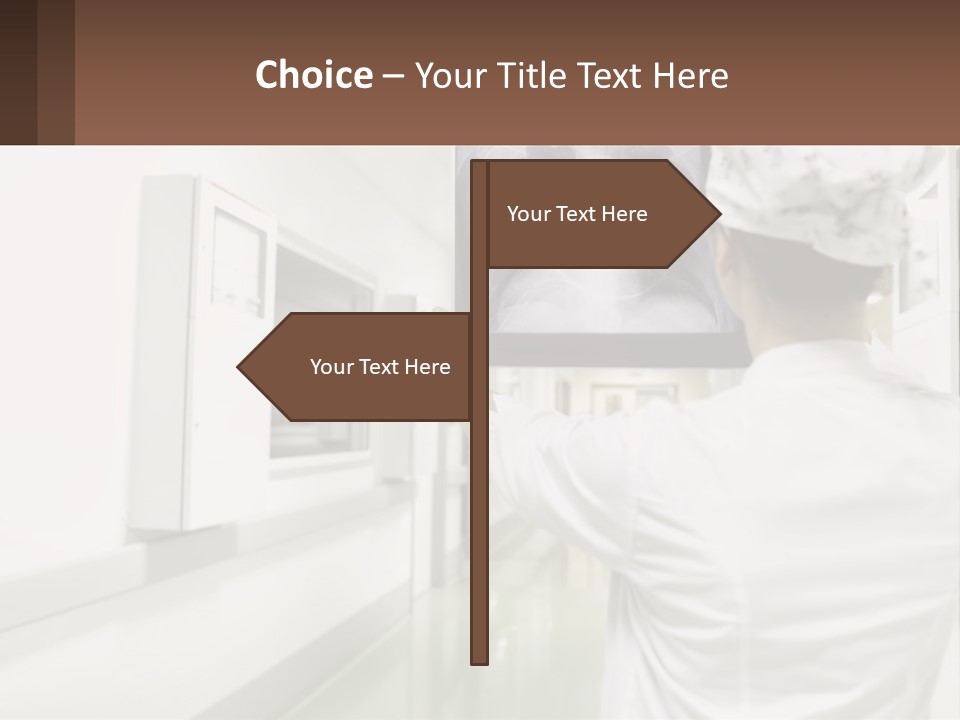 A Woman In A White Lab Coat Is Looking At A X - Ray PowerPoint Template