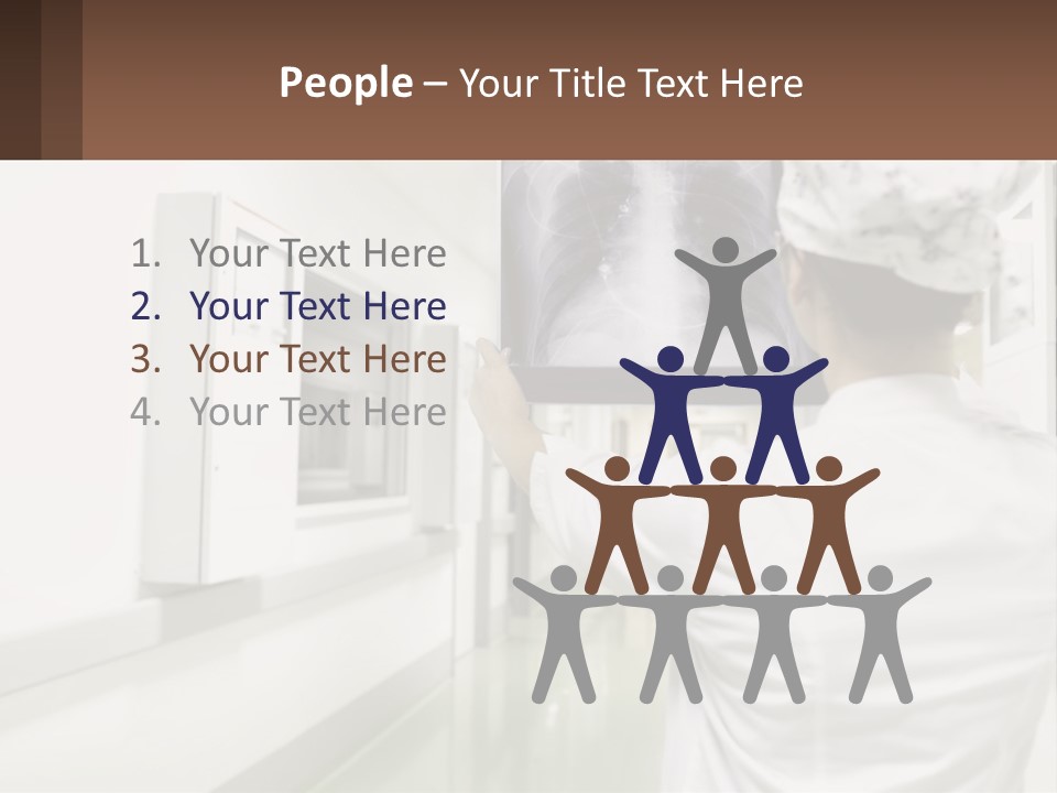 A Woman In A White Lab Coat Is Looking At A X - Ray PowerPoint Template