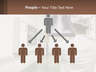 A Woman In A White Lab Coat Is Looking At A X - Ray PowerPoint Template