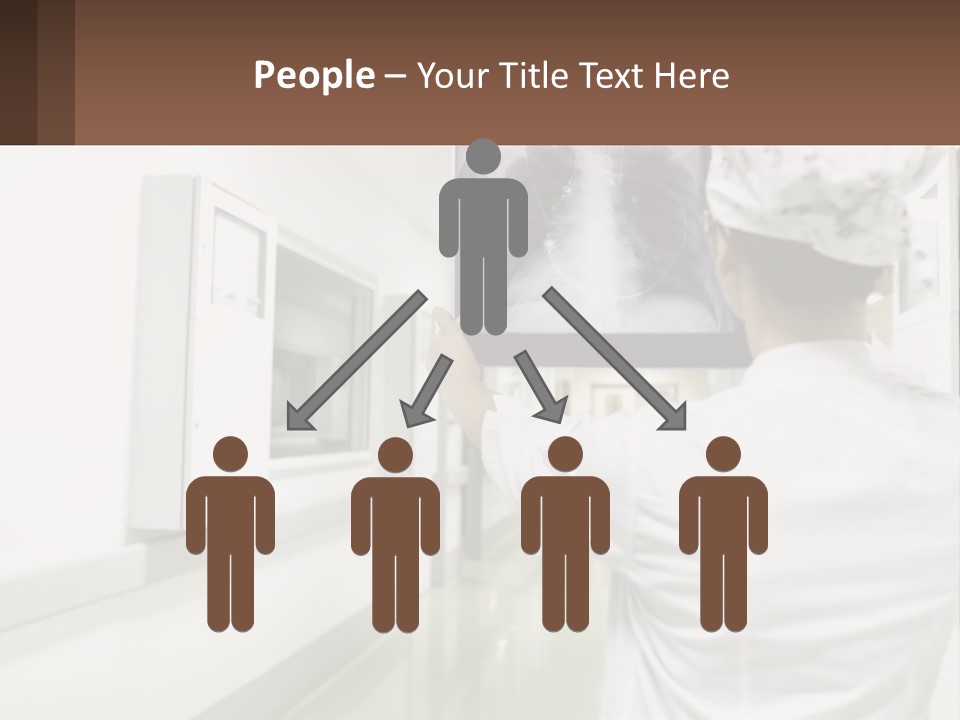 A Woman In A White Lab Coat Is Looking At A X - Ray PowerPoint Template