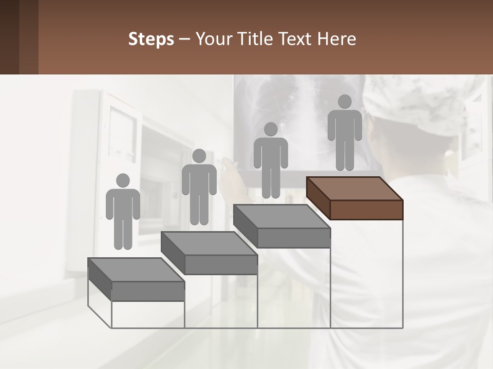 A Woman In A White Lab Coat Is Looking At A X - Ray PowerPoint Template