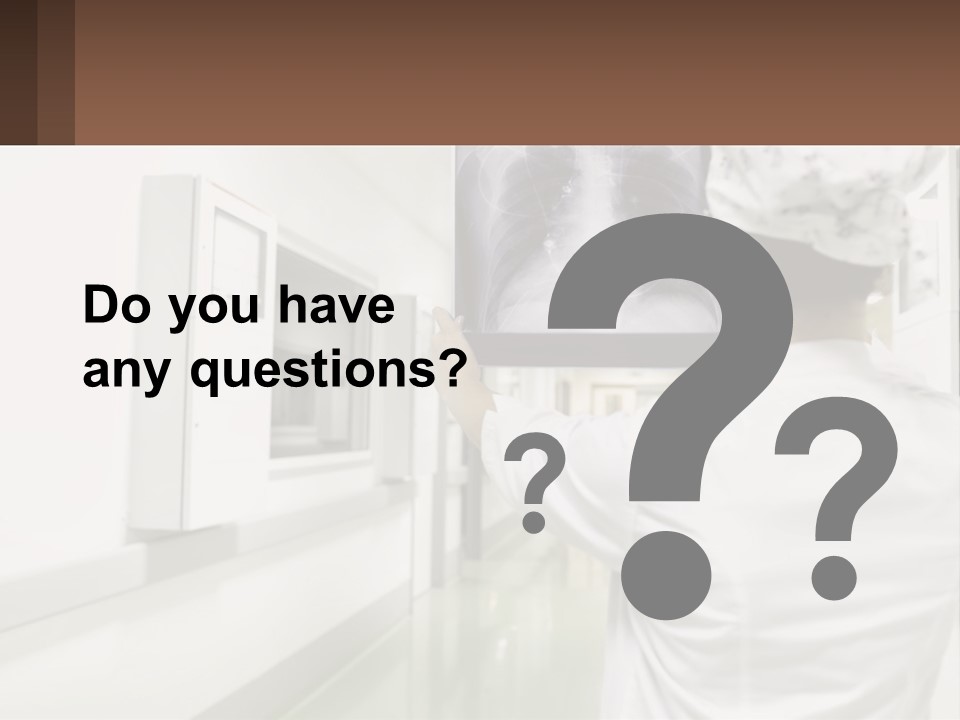 A Woman In A White Lab Coat Is Looking At A X - Ray PowerPoint Template