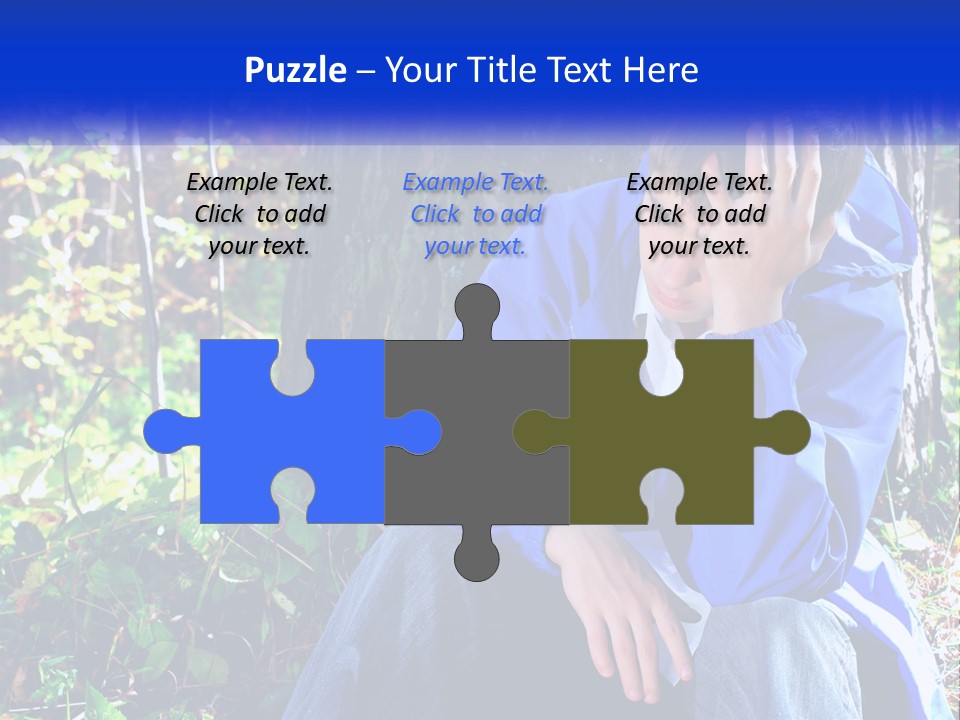 A Man In A Blue Jacket Sitting Next To A Tree PowerPoint Template