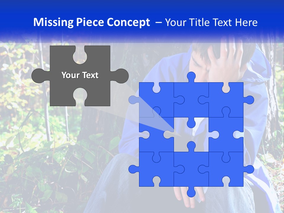 A Man In A Blue Jacket Sitting Next To A Tree PowerPoint Template