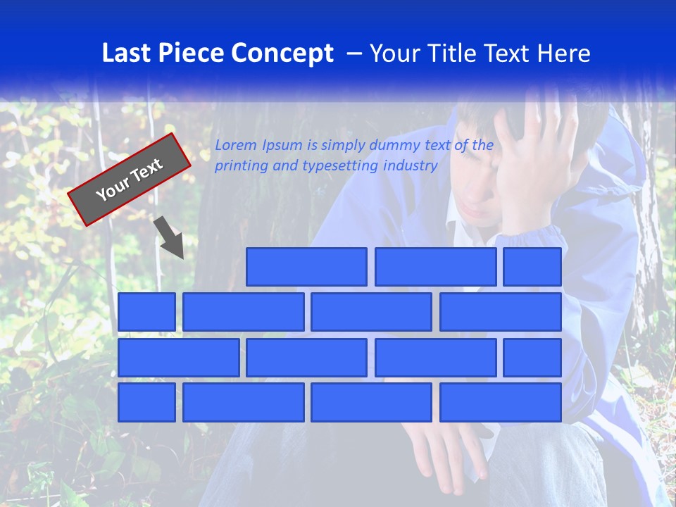 A Man In A Blue Jacket Sitting Next To A Tree PowerPoint Template