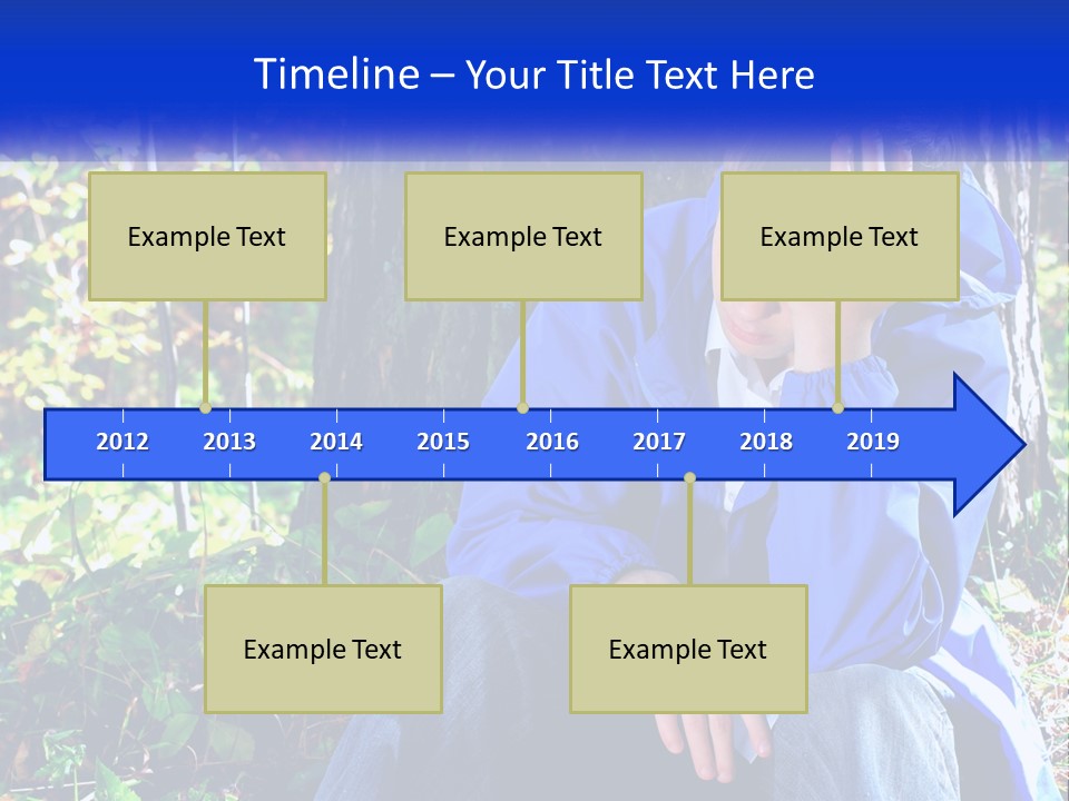 A Man In A Blue Jacket Sitting Next To A Tree PowerPoint Template