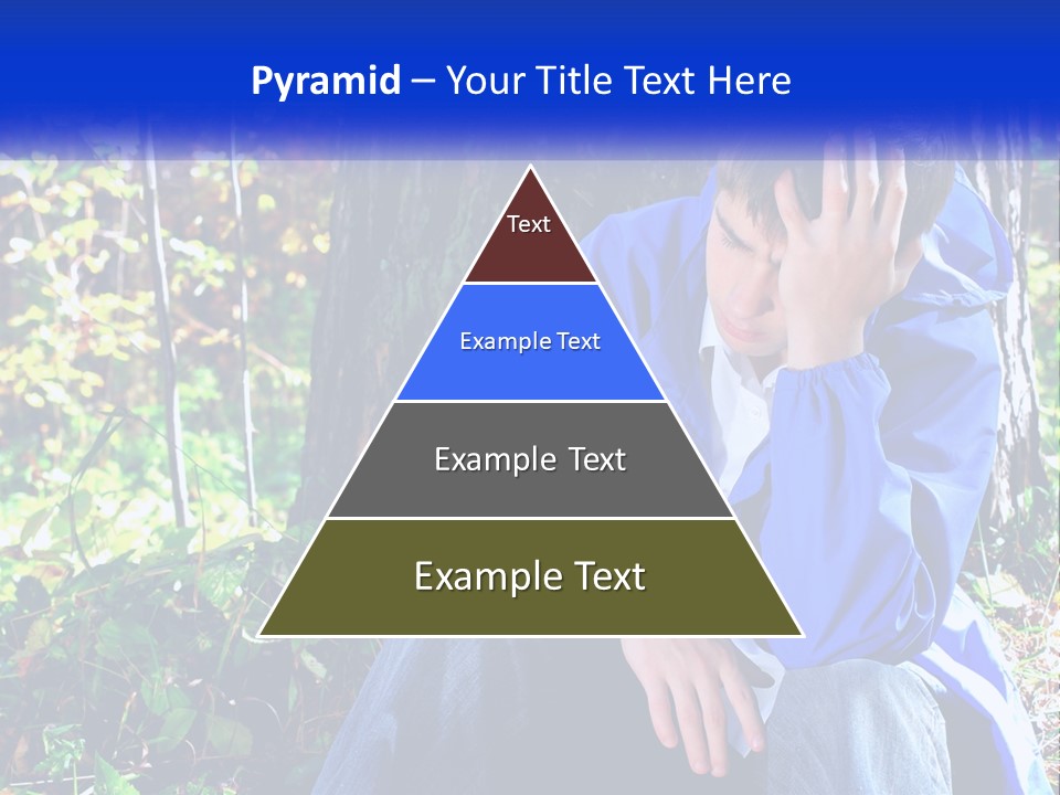 A Man In A Blue Jacket Sitting Next To A Tree PowerPoint Template