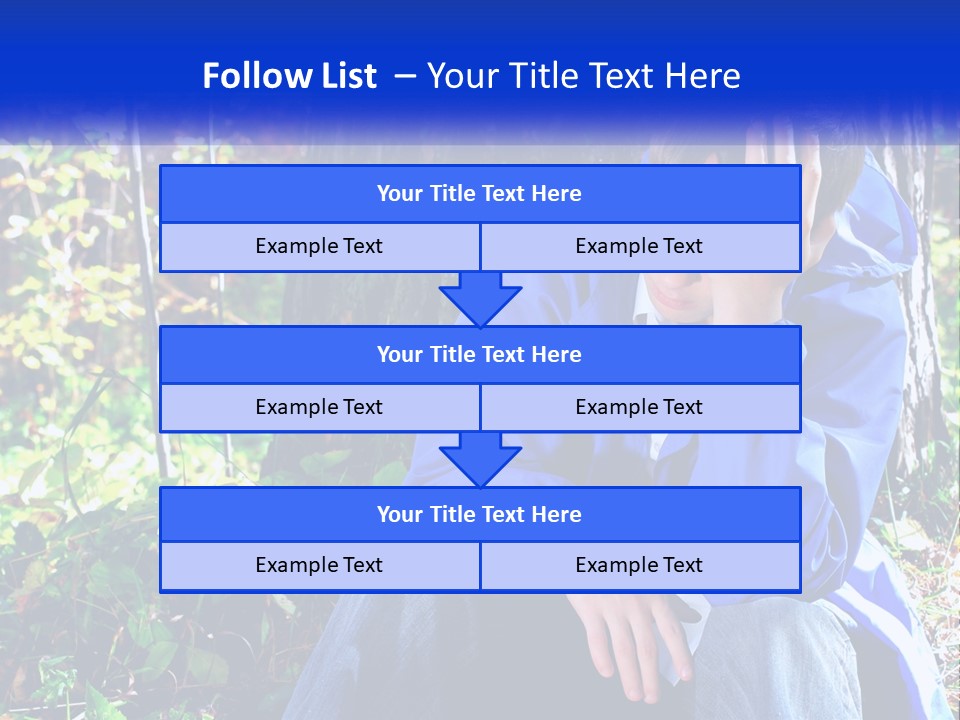 A Man In A Blue Jacket Sitting Next To A Tree PowerPoint Template