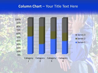 A Man In A Blue Jacket Sitting Next To A Tree PowerPoint Template