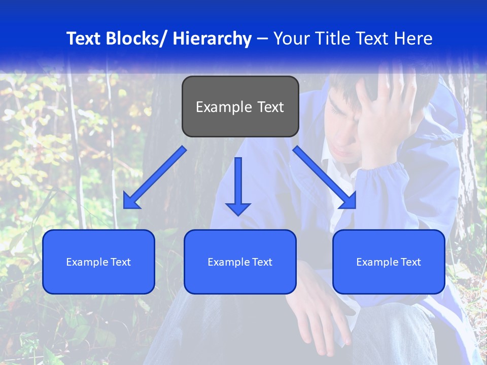 A Man In A Blue Jacket Sitting Next To A Tree PowerPoint Template