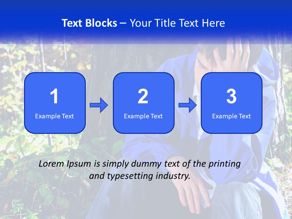 A Man In A Blue Jacket Sitting Next To A Tree PowerPoint Template