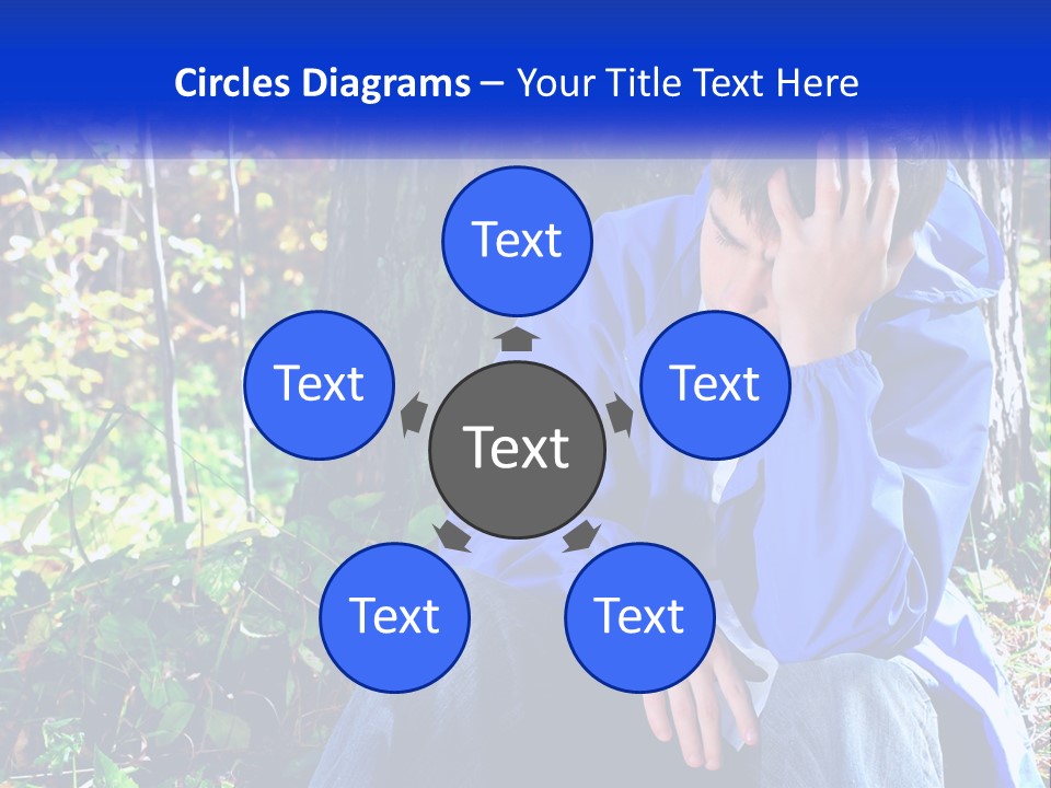 A Man In A Blue Jacket Sitting Next To A Tree PowerPoint Template