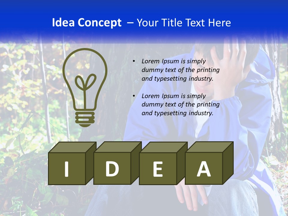A Man In A Blue Jacket Sitting Next To A Tree PowerPoint Template