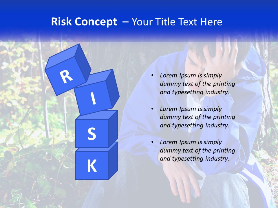 A Man In A Blue Jacket Sitting Next To A Tree PowerPoint Template