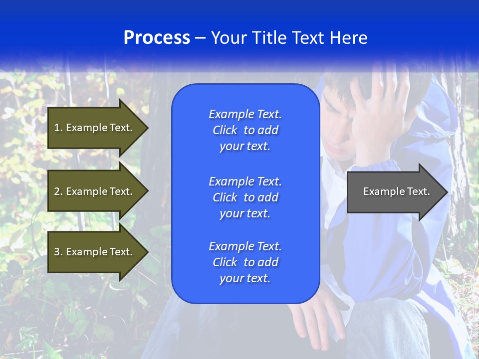 A Man In A Blue Jacket Sitting Next To A Tree PowerPoint Template