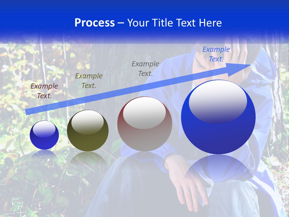 A Man In A Blue Jacket Sitting Next To A Tree PowerPoint Template