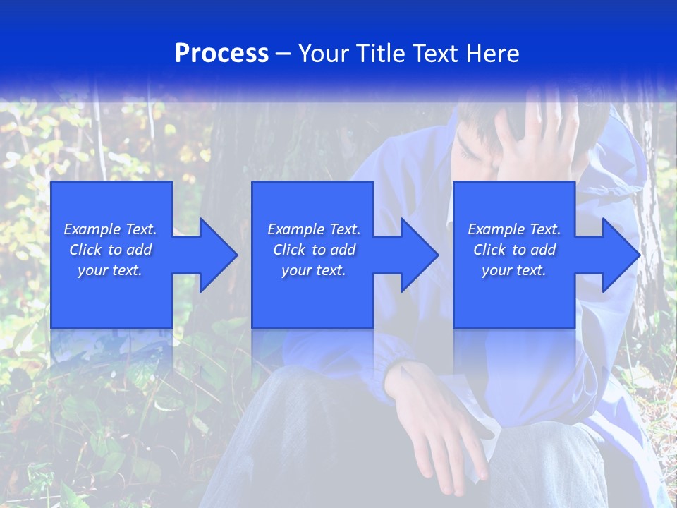 A Man In A Blue Jacket Sitting Next To A Tree PowerPoint Template