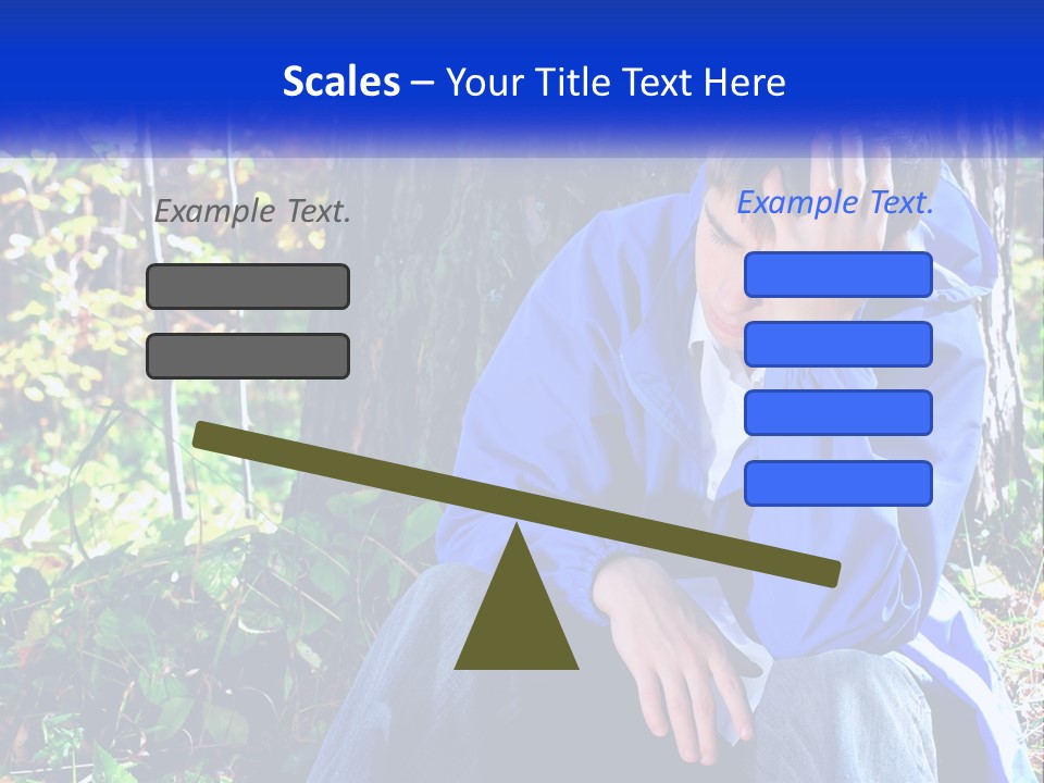 A Man In A Blue Jacket Sitting Next To A Tree PowerPoint Template