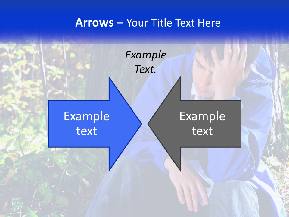 A Man In A Blue Jacket Sitting Next To A Tree PowerPoint Template