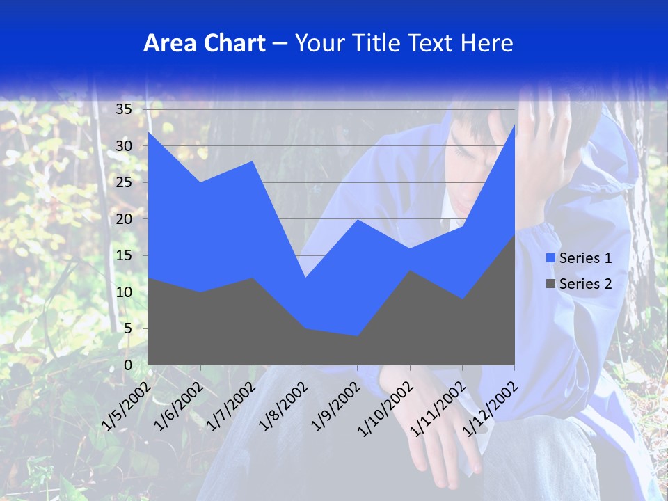 A Man In A Blue Jacket Sitting Next To A Tree PowerPoint Template