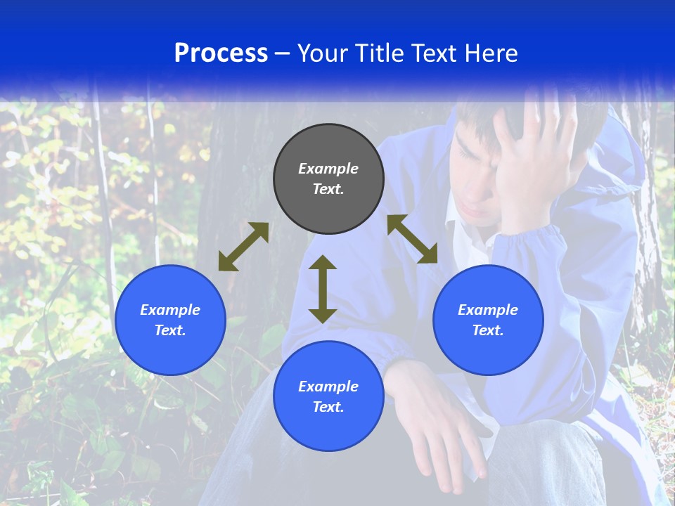 A Man In A Blue Jacket Sitting Next To A Tree PowerPoint Template