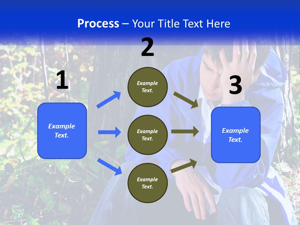 A Man In A Blue Jacket Sitting Next To A Tree PowerPoint Template