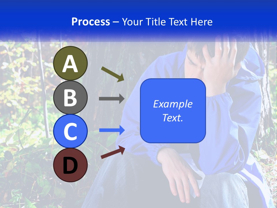 A Man In A Blue Jacket Sitting Next To A Tree PowerPoint Template