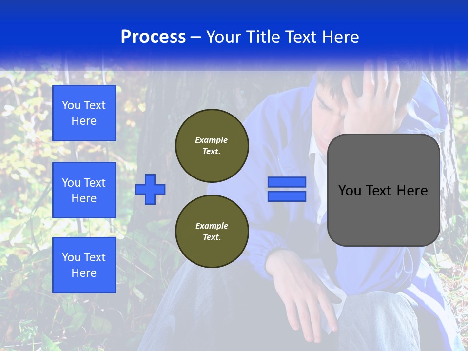 A Man In A Blue Jacket Sitting Next To A Tree PowerPoint Template