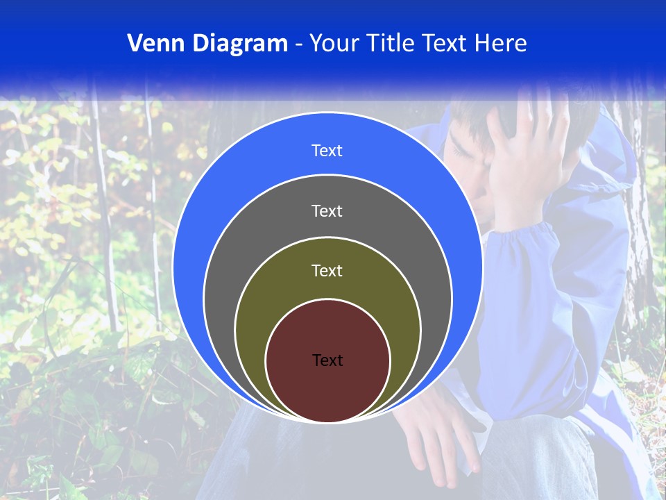 A Man In A Blue Jacket Sitting Next To A Tree PowerPoint Template
