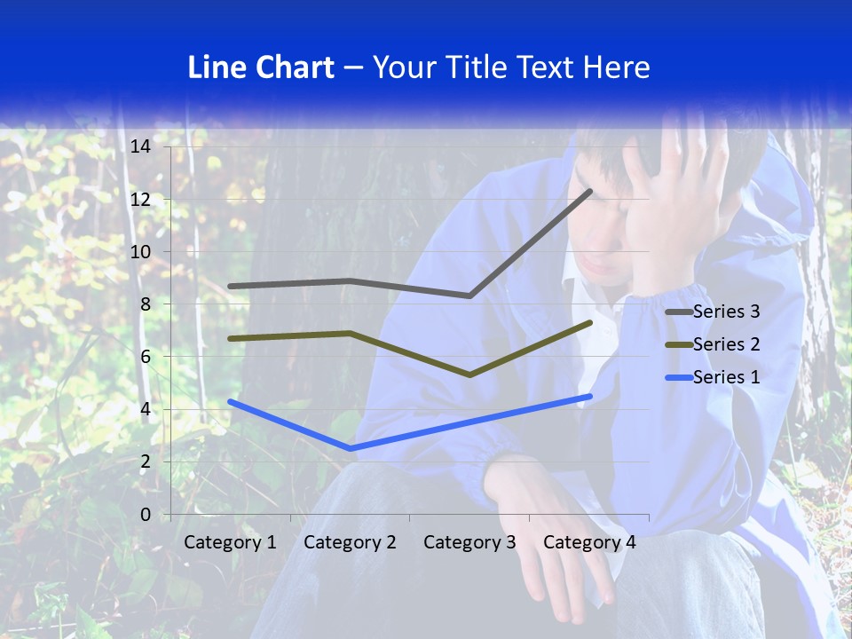 A Man In A Blue Jacket Sitting Next To A Tree PowerPoint Template