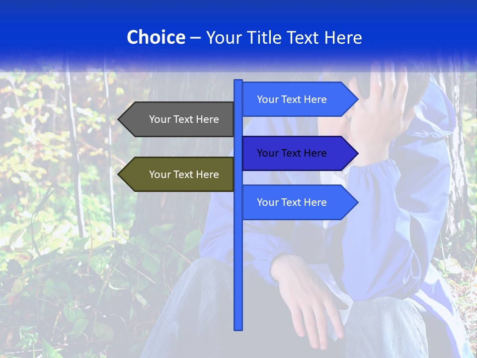 A Man In A Blue Jacket Sitting Next To A Tree PowerPoint Template